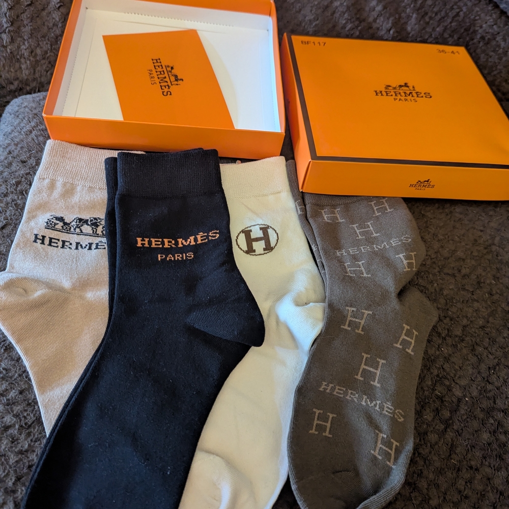 Hermes Elegant Sock Collection - Black, White, Cream, Brown